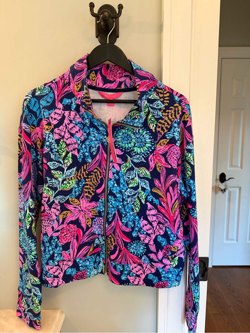Lilly Pulitzer Navy Neon Floral Zip Jacket